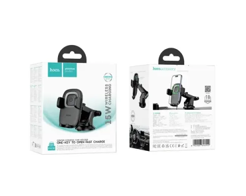 Бездротовий АЗП Hoco HW32 Crown push-type wireless charging car holder(center console) black metal mag-6942007646949152314