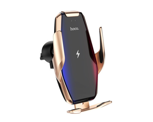 Тримач для мобільного з БЗП HOCO S14 Surpass automatic induction wireless charging car holder Gold