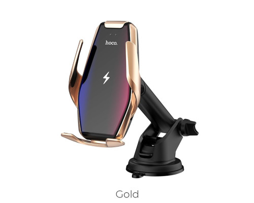 Тримач для мобільного з БЗП HOCO S14 Surpass automatic induction wireless charging car holder Gold