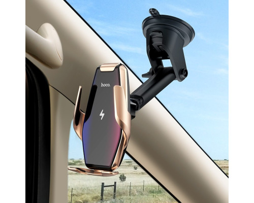 Тримач для мобільного з БЗП HOCO S14 Surpass automatic induction wireless charging car holder Gold