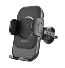 Тримач для мобільного з БЗП BOROFONE BH204 Blue Charm wireless fast charging car holder(air outlet) Black