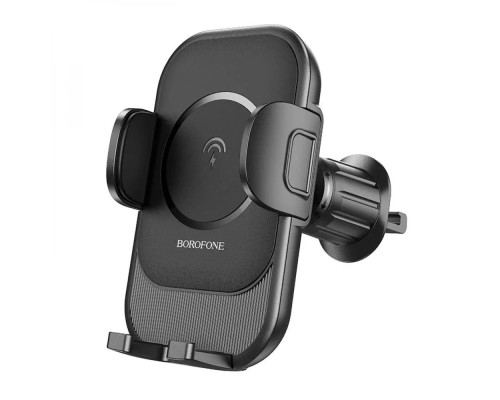 Тримач для мобільного з БЗП BOROFONE BH204 Blue Charm wireless fast charging car holder(air outlet) Black