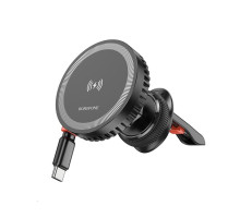 Тримач для мобiльного з БЗП BOROFONE BH207 Mona retractable magnetic wireless fast charging car holder(air outlet) Black