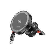 Тримач для мобiльного з БЗП BOROFONE BH207 Mona retractable magnetic wireless fast charging car holder(air outlet) Black