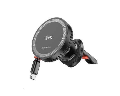 Тримач для мобiльного з БЗП BOROFONE BH207 Mona retractable magnetic wireless fast charging car holder(air outlet) Black