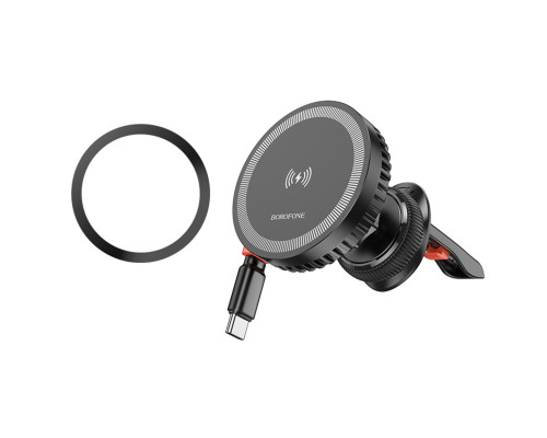 Тримач для мобiльного з БЗП BOROFONE BH207 Mona retractable magnetic wireless fast charging car holder(air outlet) Black