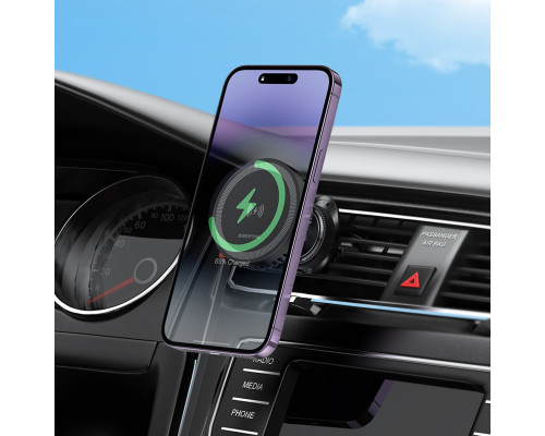 Тримач для мобiльного з БЗП BOROFONE BH207 Mona retractable magnetic wireless fast charging car holder(air outlet) Black