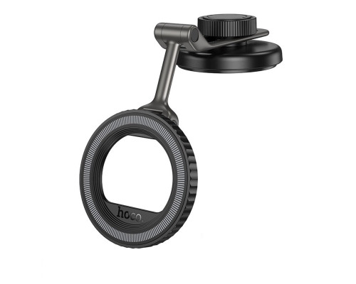 Автотримач для телефона HOCO H77 View folding magnetic ring car holder (center console) Black Metal Gray (6942007647878)