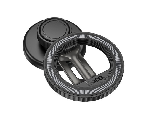 Автотримач для телефона HOCO H77 View folding magnetic ring car holder (center console) Black Metal Gray (6942007647878)