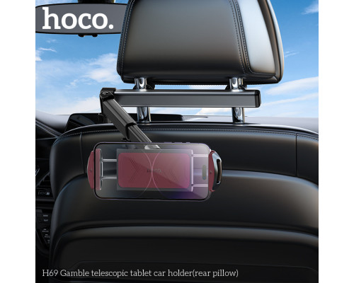 Автотримач для телефона HOCO H69 Gamble telescopic tablet car holder (rear pillow) Black and Red (6942007641241)