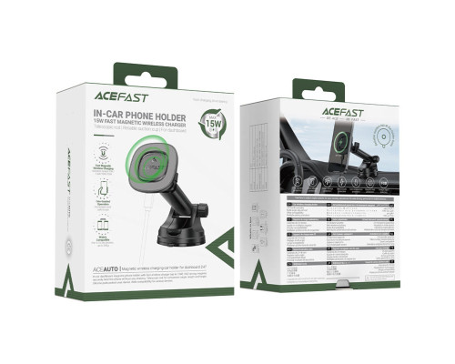 Автотримач для телефона з БЗП ACEFAST D47 magnetic wireless charging car holder for dashboard Black (6974316284116)