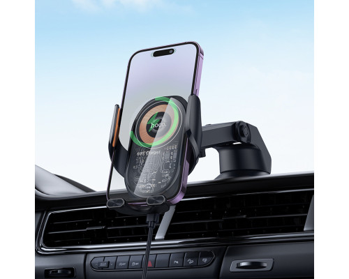 Автотримач для телефона з БЗП HOCO HOCO HW34 Blue whale 3-axis linkage wireless fast charging car holder(center console) (6942007652148)