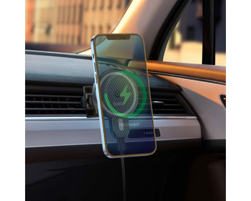 Тримач для мобiльного з БЗП HOCO CA85 Ultra-fast magnetic wireless charging car holder Black