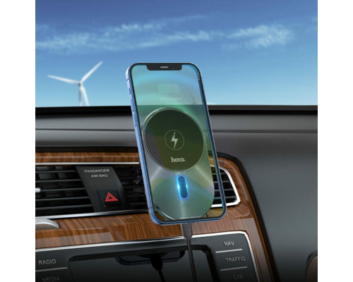 Тримач для мобiльного з БЗП HOCO CA91 Magic magnetic wireless fast charging car holder Gray