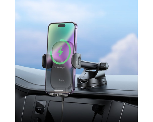 Тримач для мобільного з БЗП HOCO HW5 Journey wireless fast charging car holder(center console) Black