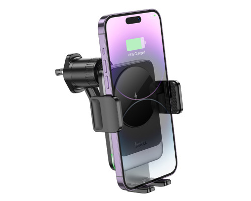 Тримач для мобiльного з БЗП HOCO HW13 Speed wireless fast charging car holder(air outlet) Black Metal Gray