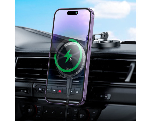 Тримач для мобiльного з БЗП HOCO HW26 Jacques metal magnetic wireless fast charging car holder Black metal gray