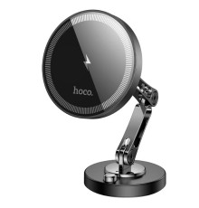 Тримач для мобiльного з БЗП HOCO HW26 Jacques metal magnetic wireless fast charging car holder Black metal gray