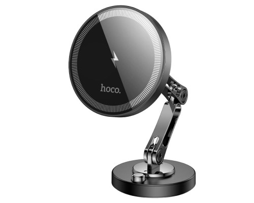 Тримач для мобiльного з БЗП HOCO HW26 Jacques metal magnetic wireless fast charging car holder Black metal gray