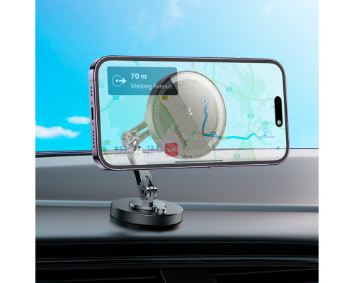 Тримач для мобiльного з БЗП HOCO HW26 Jacques metal magnetic wireless fast charging car holder Black metal gray