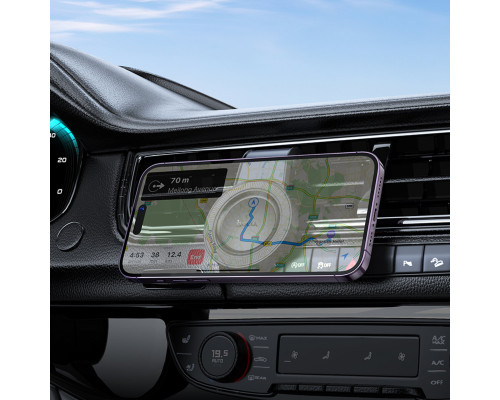 Автотримач для телефона HOCO H59 Show ring magnetic car holder (L air outlet) Black Metal Gray (6942007637596)