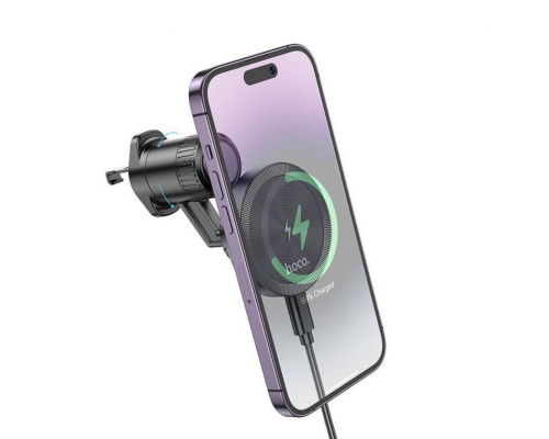 Тримач для мобільного з БЗП HOCO HW6 Vision metal magnetic wireless fast charging car holder(air outlet) Black