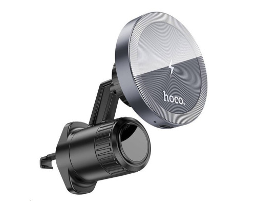 Тримач для мобільного з БЗП HOCO HW6 Vision metal magnetic wireless fast charging car holder(air outlet) Black