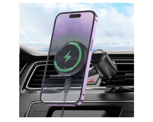 Тримач для мобільного з БЗП HOCO HW6 Vision metal magnetic wireless fast charging car holder(air outlet) Black