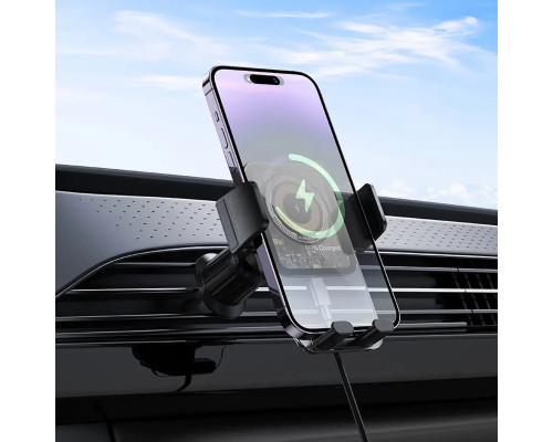 Тримач для мобiльного з БЗП BOROFONE BH209 Riley wireless fast charging car holder(air outlet) Black