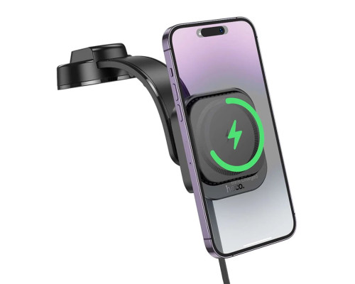 Автотримач для телефона HOCO HW29 Totem ring magnetic wireless fast charging car holder (center console) Black Metal Gray (6942007642163)