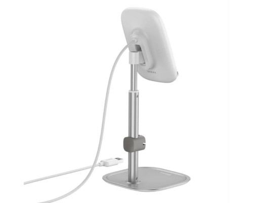 Тримач для мобiльного Baseus Literary Youth Desktop Bracket (Telescopic + Wireless Charging) Silver