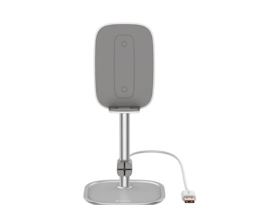 Тримач для мобiльного Baseus Literary Youth Desktop Bracket (Telescopic + Wireless Charging) Silver