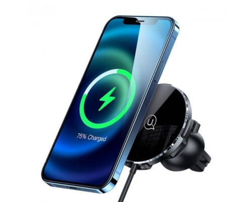 Тримач для мобільного з БЗП Usams US-CD164 Ultra-Slim Magnetic Car Wireless Charger 15W Black