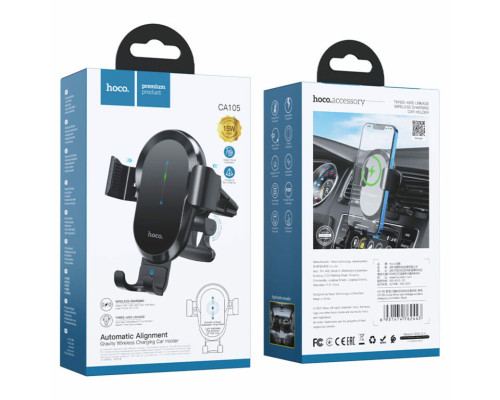 Тримач для мобiльного з БЗП HOCO CA105 Guide three-axis linkage wireless charging car holder Black