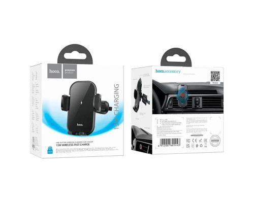 Тримач для мобiльного з БЗП HOCO HW4 Journey wireless fast charging car holder(air outlet) Black