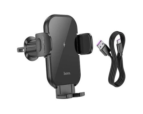 Тримач для мобiльного з БЗП HOCO HW4 Journey wireless fast charging car holder(air outlet) Black