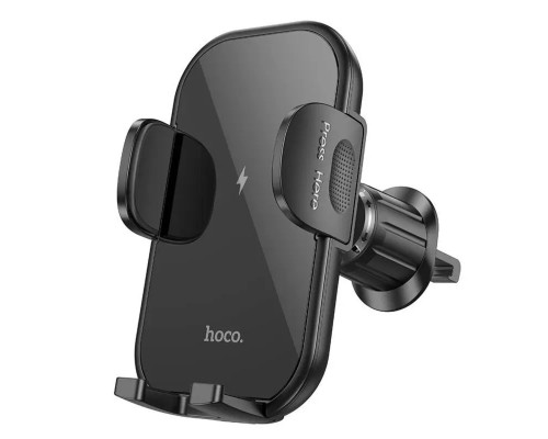 Тримач для мобiльного з БЗП HOCO HW4 Journey wireless fast charging car holder(air outlet) Black