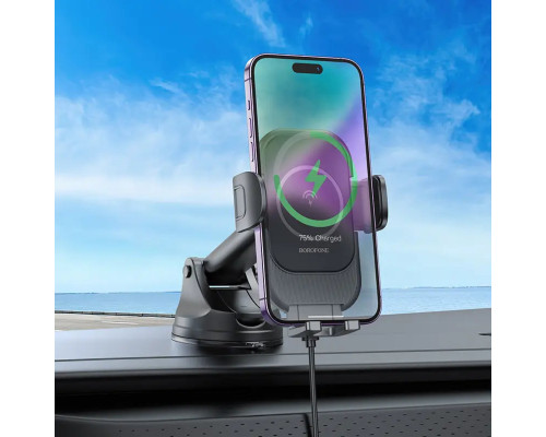 Тримач для мобiльного з БЗП BOROFONE BH203 Blue Charm wireless fast charging car holder(center console) (BH203)
