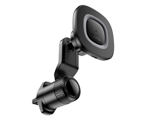 Автотримач для телефона HOCO HW30 Crown magnetic wireless charging car holder (air outlet) Black Metal Gray (6942007646925)