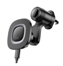 Автотримач для телефона HOCO HW30 Crown magnetic wireless charging car holder (air outlet) Black Metal Gray (6942007646925)
