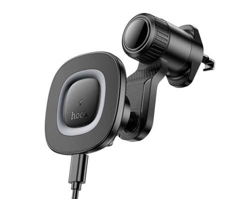 Автотримач для телефона HOCO HW30 Crown magnetic wireless charging car holder (air outlet) Black Metal Gray (6942007646925)