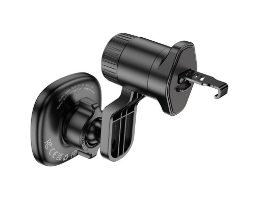 Автотримач для телефона HOCO HW30 Crown magnetic wireless charging car holder (air outlet) Black Metal Gray (6942007646925)