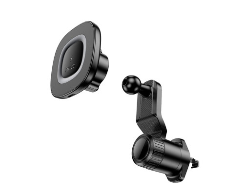 Автотримач для телефона HOCO HW30 Crown magnetic wireless charging car holder (air outlet) Black Metal Gray (6942007646925)