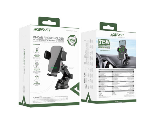 Автотримач для телефона з БЗП ACEFAST D53 wireless charging car holder with electric clamp for dashboard Black (6974316284246)