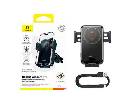 Автотримач для телефона Baseus Wisdom Pro Auto Coil Alignment Car Mount Wireless Charger Air Outlet Version Cosmic Black (C40381501123-00)