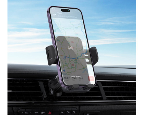 Тримач для мобільного BOROFONE BH220 Leader automatic induction wireless fast charging car holder(air outlet) Black Gray (6941991115288)