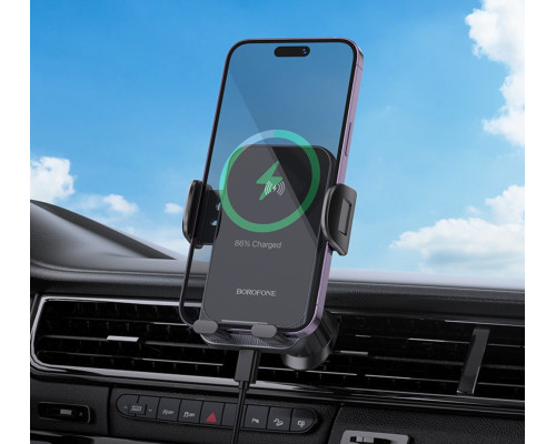 Тримач для мобільного BOROFONE BH220 Leader automatic induction wireless fast charging car holder(air outlet) Black Gray (6941991115288)