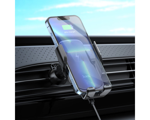 Тримач для мобiльного з БЗП HOCO CA202 Enlightener infrared induction wireless charging car holder Black