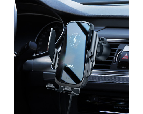 Тримач для мобiльного з БЗП HOCO CA202 Enlightener infrared induction wireless charging car holder Black