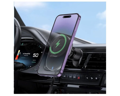 Тримач для мобільного з БЗП HOCO HW12 Guardian magnetic wireless fast charging car holder(air outlet) Black Gray